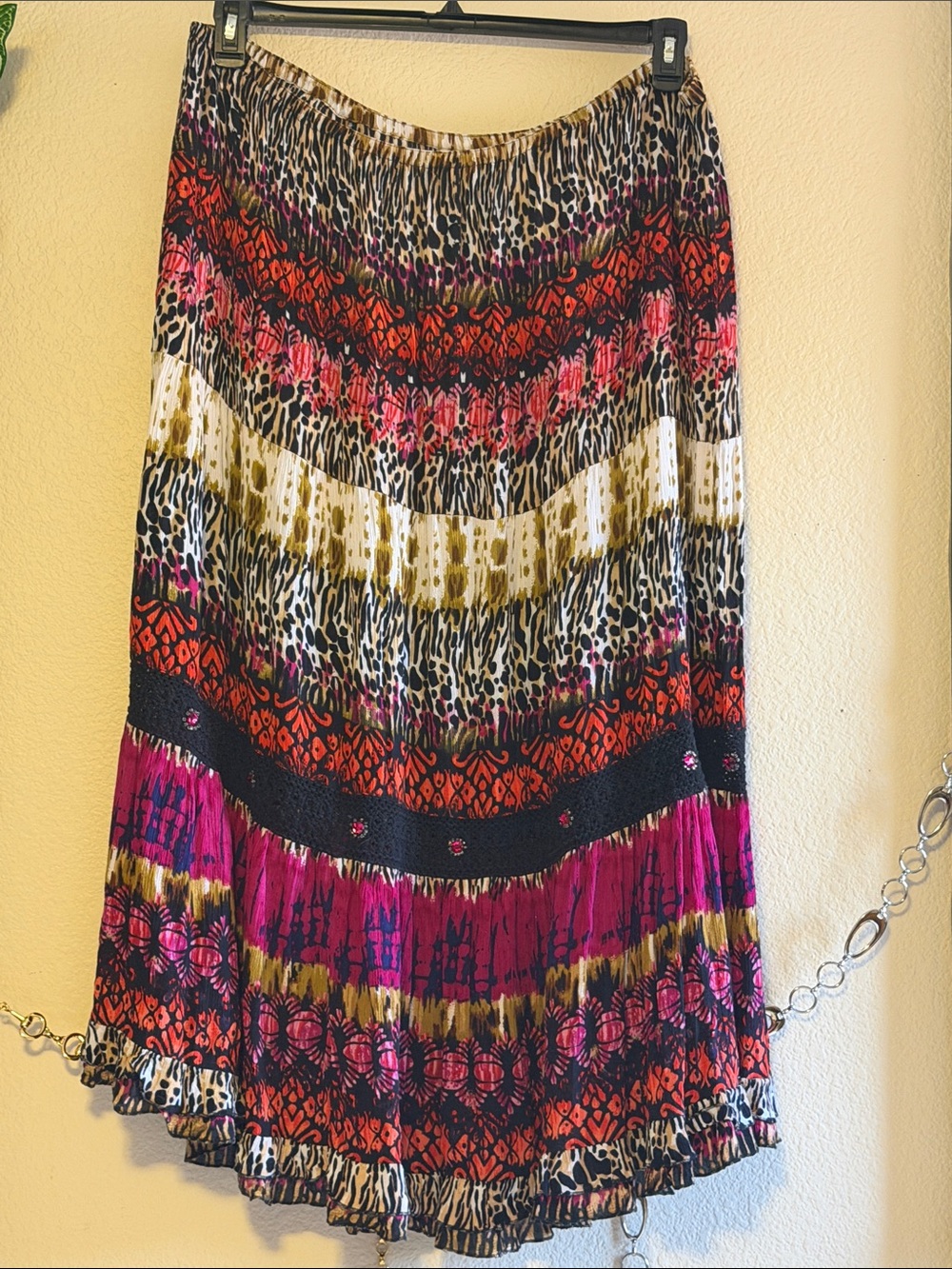 Boho Plus Size Skirt Vibrant Multicolor Midi Elastic Waist Long 16 18 2X 1X